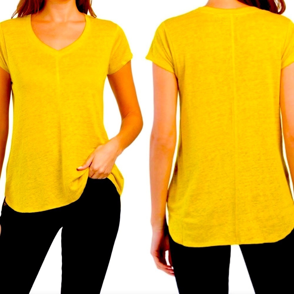 Tahari 100% Linen Yellow Goldenrod Top‎ Blouse Size Large